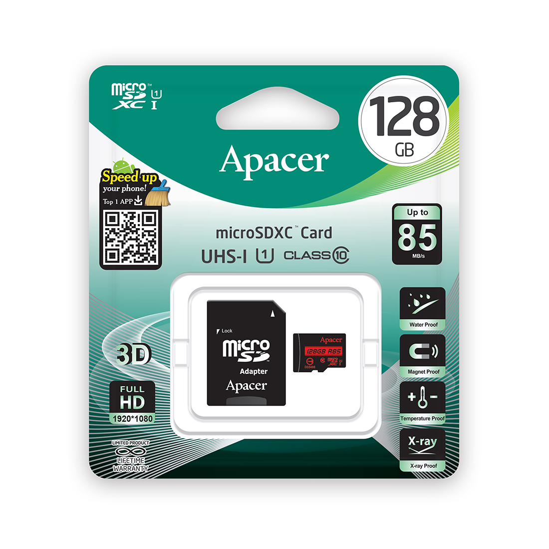 Карта памяти Apacer AP128GMCSX10U5-R 128GB + адаптер: Фото 2