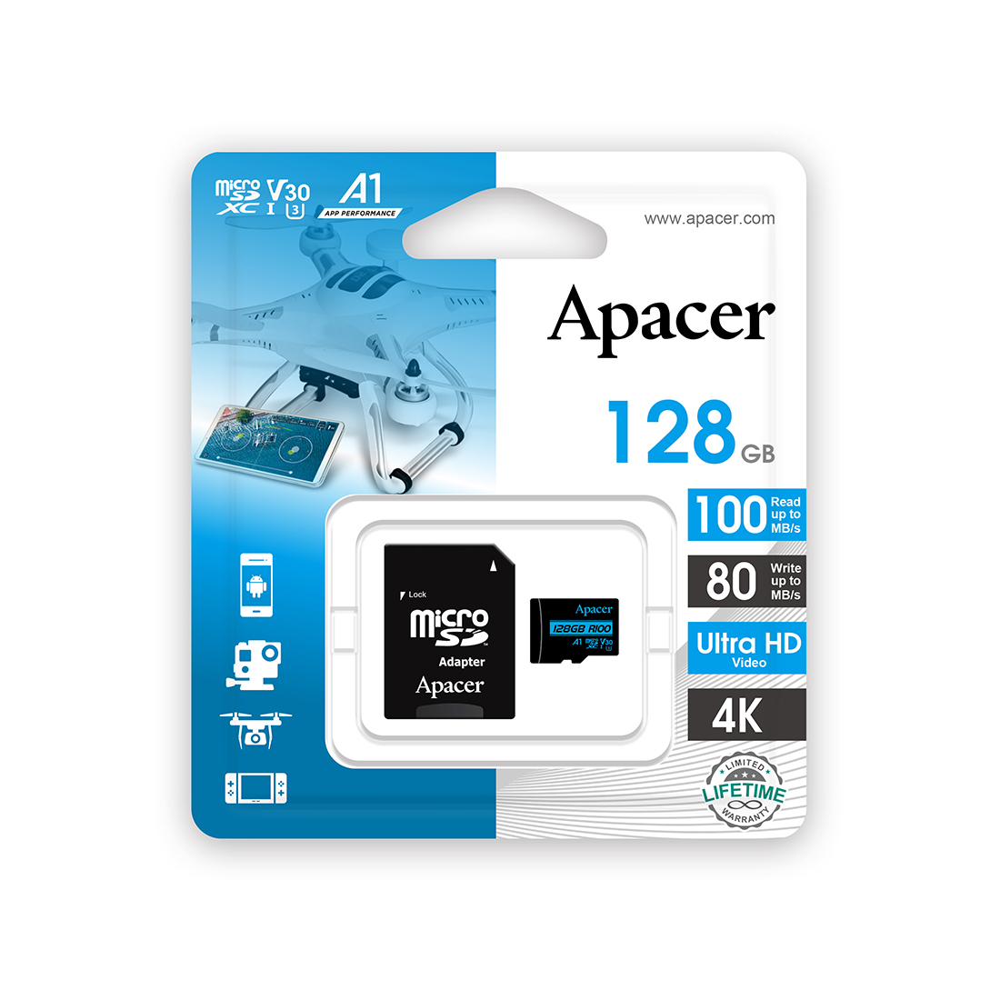 Карта памяти Apacer AP128GMCSX10U7-R 128GB + адаптер: Фото 2