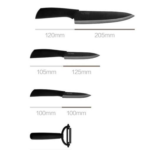 Набор Huo Hou 4-in-1 включает 3 ножа разной длины и овощечистку