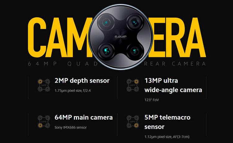 Основная камера на 64 Мп у Poco F2 Pro состоит из четырех модулей.