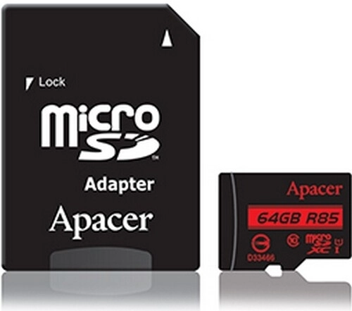 Карта памяти Apacer AP64GMCSX10U5-R 64GB + адаптер